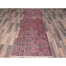 Load image into Gallery viewer, 2&#39;7&quot;x8&#39;10&quot; Rouge Pink, Overdyed Vintage Persian Tabriz, Shaved Down, Zero Pile, Distressed And Worn, Sides And Ends Professionally Secured, Hand Knotted, Pure Wool, Fragment Runner, Oriental Rug FWR5940