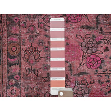 Load image into Gallery viewer, 2&#39;7&quot;x8&#39;10&quot; Rouge Pink, Overdyed Vintage Persian Tabriz, Shaved Down, Zero Pile, Distressed and Worn, Sides and Ends Professionally Secured, Hand Knotted, Pure Wool, Fragment Runner, Oriental Rug Sh990 FWR5940