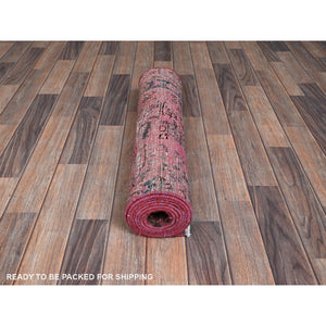 2'7"x8'10" Rouge Pink, Overdyed Vintage Persian Tabriz, Shaved Down, Zero Pile, Distressed and Worn, Sides and Ends Professionally Secured, Hand Knotted, Pure Wool, Fragment Runner, Oriental Rug Sh990 FWR5940