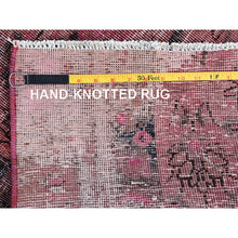 Load image into Gallery viewer, 2&#39;7&quot;x8&#39;10&quot; Rouge Pink, Overdyed Vintage Persian Tabriz, Shaved Down, Zero Pile, Distressed and Worn, Sides and Ends Professionally Secured, Hand Knotted, Pure Wool, Fragment Runner, Oriental Rug Sh990 FWR5940