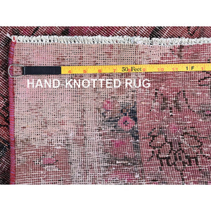 2'7"x8'10" Rouge Pink, Overdyed Vintage Persian Tabriz, Shaved Down, Zero Pile, Distressed and Worn, Sides and Ends Professionally Secured, Hand Knotted, Pure Wool, Fragment Runner, Oriental Rug Sh990 FWR5940