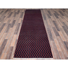 Load image into Gallery viewer, 2&#39;4&quot;x8&#39;4&quot; Spruce Blue with Wine Red, Vintage Persian Tabriz with Small and Intricate All Over Paisley Design, Shaved Down, Zero Pile, Sides and Ends Professionally Secured, Clean, Hand Knotted, Pure Wool, Narrow Runner, Oriental Rug Sh991 FWR5946