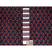 Load image into Gallery viewer, 2&#39;4&quot;x8&#39;4&quot; Spruce Blue with Wine Red, Vintage Persian Tabriz with Small and Intricate All Over Paisley Design, Shaved Down, Zero Pile, Sides and Ends Professionally Secured, Clean, Hand Knotted, Pure Wool, Narrow Runner, Oriental Rug Sh991 FWR5946