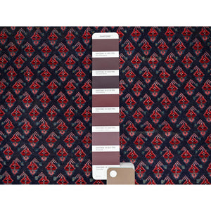 2'4"x8'4" Spruce Blue with Wine Red, Vintage Persian Tabriz with Small and Intricate All Over Paisley Design, Shaved Down, Zero Pile, Sides and Ends Professionally Secured, Clean, Hand Knotted, Pure Wool, Narrow Runner, Oriental Rug Sh991 FWR5946