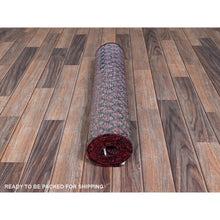 Load image into Gallery viewer, 2&#39;4&quot;x8&#39;4&quot; Spruce Blue with Wine Red, Vintage Persian Tabriz with Small and Intricate All Over Paisley Design, Shaved Down, Zero Pile, Sides and Ends Professionally Secured, Clean, Hand Knotted, Pure Wool, Narrow Runner, Oriental Rug Sh991 FWR5946