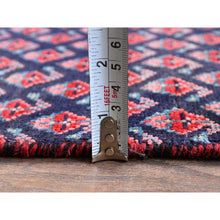 Load image into Gallery viewer, 2&#39;4&quot;x8&#39;4&quot; Spruce Blue with Wine Red, Vintage Persian Tabriz with Small and Intricate All Over Paisley Design, Shaved Down, Zero Pile, Sides and Ends Professionally Secured, Clean, Hand Knotted, Pure Wool, Narrow Runner, Oriental Rug Sh991 FWR5946