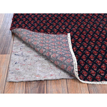 Load image into Gallery viewer, 2&#39;9&quot;x8&#39;4&quot; Midnight Blue with Wine Red, Vintage Persian Tabriz with Small and Intricate All Over Paisley Design, Cropped Thin, Zero Pile, Sides and Ends Professionally Secured, Clean, Hand Knotted, Pure Wool, Runner, Oriental Rug Sh992 FWR5952