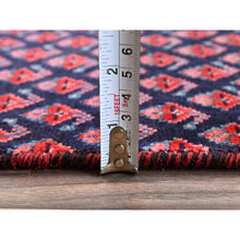 Load image into Gallery viewer, 2&#39;9&quot;x8&#39;4&quot; Midnight Blue with Wine Red, Vintage Persian Tabriz with Small and Intricate All Over Paisley Design, Cropped Thin, Zero Pile, Sides and Ends Professionally Secured, Clean, Hand Knotted, Pure Wool, Runner, Oriental Rug Sh992 FWR5952