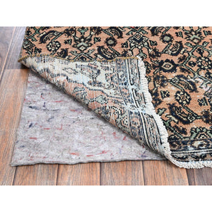 2'7"x9'1" Beige, Vintage Persian Hussainabad With All Over Design, Hand Knotted, 100% Wool, Sheared Low, Zero Pile, Sides And Ends Professionally Secured, Clean, Fragment, Runner, Oriental Rug FWR5964