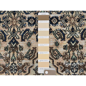 2'7"x9'1" Beige, Vintage Persian Hussainabad With All Over Design, Hand Knotted, 100% Wool, Sheared Low, Zero Pile, Sides And Ends Professionally Secured, Clean, Fragment, Runner, Oriental Rug FWR5964