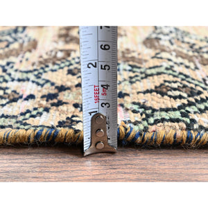 2'7"x9'1" Beige, Vintage Persian Hussainabad With All Over Design, Hand Knotted, 100% Wool, Sheared Low, Zero Pile, Sides And Ends Professionally Secured, Clean, Fragment, Runner, Oriental Rug FWR5964