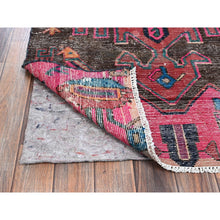 Load image into Gallery viewer, 3&#39;x9&#39;8&quot; Hot Pink, Overdyed Vintage Persian Hamadan With Geometric Pattern, Worn And Distressed, Hand Knotted, 100% Wool, Cropped Thin, Zero Pile, Sides And Ends Professionally Secured, Clean, Runner, Oriental Rug FWR5982