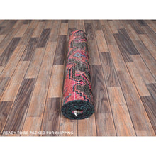 Load image into Gallery viewer, 3&#39;x9&#39;8&quot; Hot Pink, Overdyed Vintage Persian Hamadan With Geometric Pattern, Worn And Distressed, Hand Knotted, 100% Wool, Cropped Thin, Zero Pile, Sides And Ends Professionally Secured, Clean, Runner, Oriental Rug FWR5982