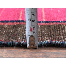 Load image into Gallery viewer, 3&#39;x9&#39;8&quot; Hot Pink, Overdyed Vintage Persian Hamadan With Geometric Pattern, Worn And Distressed, Hand Knotted, 100% Wool, Cropped Thin, Zero Pile, Sides And Ends Professionally Secured, Clean, Runner, Oriental Rug FWR5982