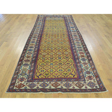 Load image into Gallery viewer, 4&#39;x9&#39;10&quot; Yellow Antique Caucasian Dagestan Vegetable Dyes Wide Runner Rug FWR169380