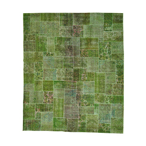 13'2"x15'8" Overdyed Patchwork Worn Down Tabriz Pure Wool Handmade Oversize Rug FWR170778