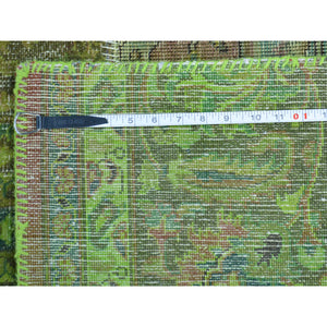 13'2"x15'8" Overdyed Patchwork Worn Down Tabriz Pure Wool Handmade Oversize Rug FWR170778
