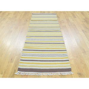 2'5"x8' Hand-Woven Pure Wool Flat Weave Striped Durie Kilim Runner Rug FWR191028