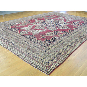 11'9"x15'7" Burgundy Red Antique Persian Lavar Kerman Good Condition Hand Knotted Pure Wool Oversized Oriental Rug FWR192816