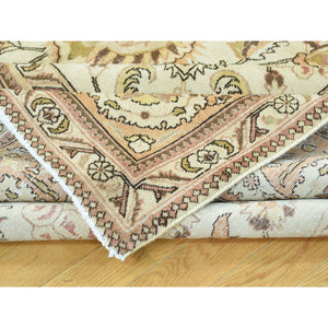 9'8"x12'10" Ivory Antique Persian Tabriz Hand-Knotted Full Pile Oriental Rug FWR192822