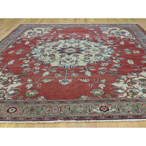 9'x11'3" Red Hand-Knotted Antique Persian Serapi Open Field Oriental Rug FWR206550