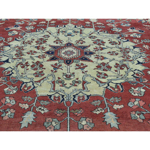 9'x11'3" Red Hand-Knotted Antique Persian Serapi Open Field Oriental Rug FWR206550