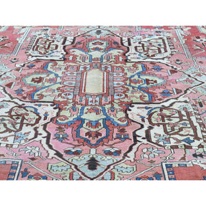 10'1"x14'1" Pink Hand-Knotted Antique Persian Serapi Good Cond Oriental Rug FWR206568