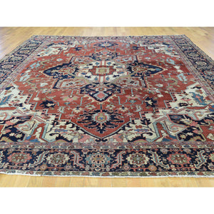 10'x11'7" Red Hand-Knotted Antique Persian Serapi Squarish Good Cond Rug FWR208710