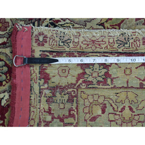 10'9"x12' Beige Antique Lavar Kerman with Natural Cranberry Dyes Oriental Rug FWR216360