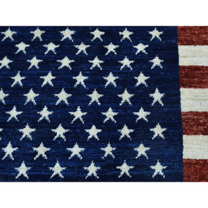 2'7"x3'10" Hand-Knotted Pure Wool Peshawar American Flag Wall Hanging Rug FWR218736