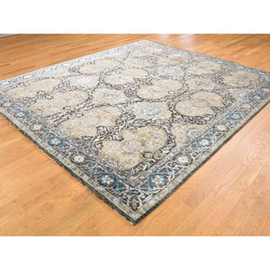 8'4''x9'9'' Silk with Textured Wool Ancient Cartouche Design Hand Knotted Rug FWR233820