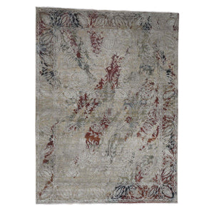 9'1"x12'2" Silk With Textured Wool Broken Tulip Design Hand-Knotted Oriental Rug FWR237522