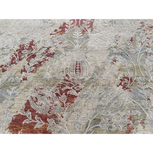 9'1"x12'2" Silk With Textured Wool Broken Tulip Design Hand-Knotted Oriental Rug FWR237522