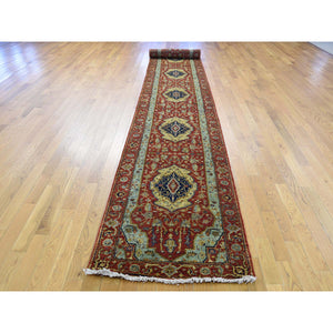 2'7"x17'7" Antiqued Heriz Pure Wool XL Runner Hand-Knotted Oriental Rug FWR242304
