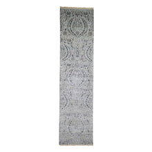 Load image into Gallery viewer, 3&#39;x11&#39;10&quot; Pure Silk With Textured Wool Lotus Flower Design Hand-Knotted Rug FWR248934