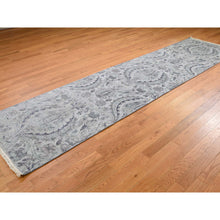 Load image into Gallery viewer, 3&#39;x11&#39;10&quot; Pure Silk With Textured Wool Lotus Flower Design Hand-Knotted Rug FWR248934