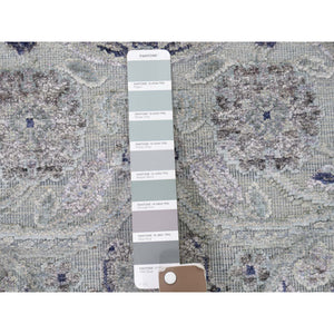 3'x11'10" Pure Silk With Textured Wool Lotus Flower Design Hand-Knotted Rug FWR248934