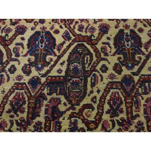 7'2"x20'1" Yellow Antique Persian Gallery Size Runner Bijar Pure Wool Hand-Knotted Oriental Rug FWR258834