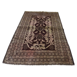 4'1"x6'9" Pure Wool Afghan Baluch Washed Out Color With Birds Hand-Knotted Oriental Rug FWR263700