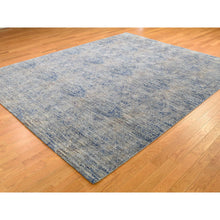 Load image into Gallery viewer, 8&#39;x10&#39; Silk With Textured Wool Denim Blue Erased Rosette Design Hand-Knotted Oriental Rug FWR265404