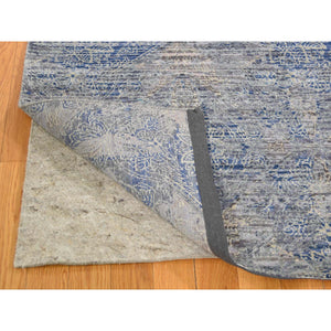 8'x10' Silk With Textured Wool Denim Blue Erased Rosette Design Hand-Knotted Oriental Rug FWR265404