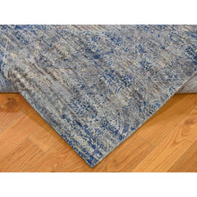 Load image into Gallery viewer, 8&#39;x10&#39; Silk With Textured Wool Denim Blue Erased Rosette Design Hand-Knotted Oriental Rug FWR265404