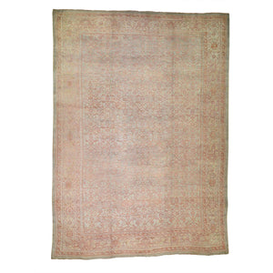 10'10"x15'3" Cinnamon and Green Oversized Antique Turkish Oushak Exc Condition Pure Wool Hand-Knotted Oriental Rug FWR268428