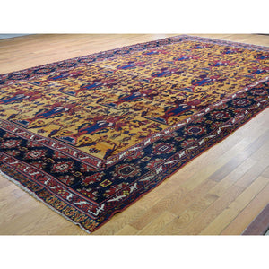 10'4"x17'7" Golden Yellow Antique Persian Gallery Size Bakhtiari Pure Wool Hand-Knotted Oriental Rug FWR269232