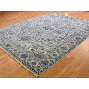 8'1"x10'1" Silver Heriz Design Wool And Silk Hi-lo Pile Hand-Knotted Oriental Rug FWR269340