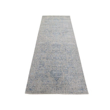 Load image into Gallery viewer, 2&#39;5&quot;x9&#39;10&quot; Jacquard Hand-Loomed Silken Grey Broken Persian Heriz Design Runner Oriental Rug FWR273414