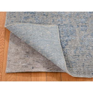 2'5"x9'10" Jacquard Hand-Loomed Silken Grey Broken Persian Heriz Design Runner Oriental Rug FWR273414