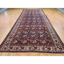 Load image into Gallery viewer, 7&#39;4&quot;x19&#39;5&quot; Black Antique Persian Bakhtiari Wide Gallery Runner Flower Design Hand-Knotted Oriental Rug FWR278652
