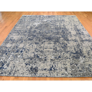 9'x12' Blue-Gray Erased Heriz Design Wool and Silk Hand-Knotted Fine Oriental Rug FWR283134
