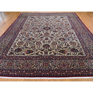 8'10"x12'2" Ivory Antique Persian Kashan Full Pile Exc Condition Pure Wool Hand Knotted Oriental Rug FWR286206